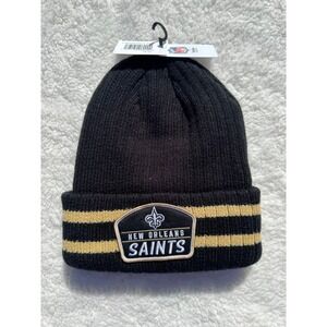 New Orleans Saints NFL Knit Cuffed Beanie Gold Stripe Black Winter Hat, NWT